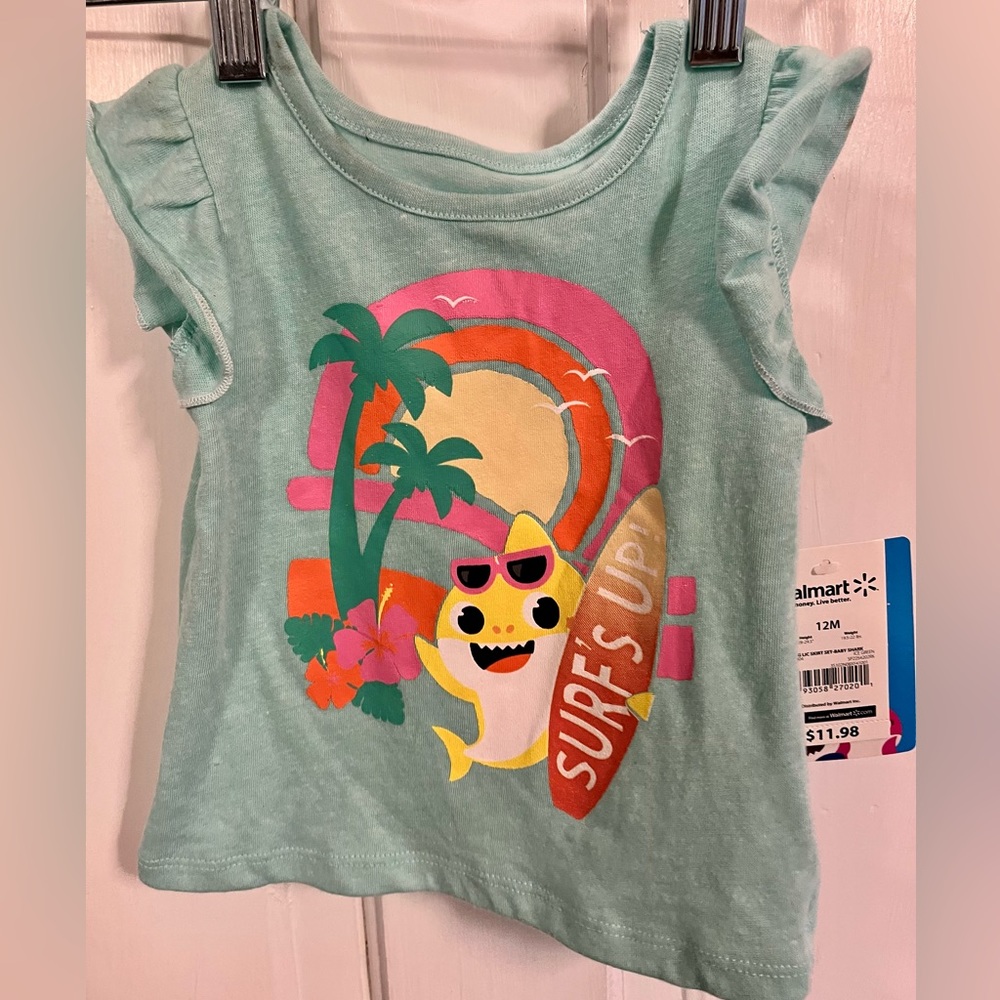 Pink Fong Nickelodeon Aqua Short Sleeved Surfing Baby Shark Top Size 12M NWT💙